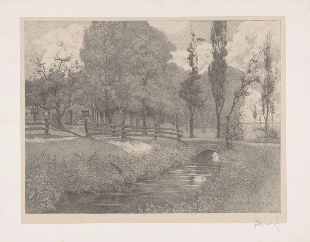 Landschap Met Boerderij Bij Een Sloot