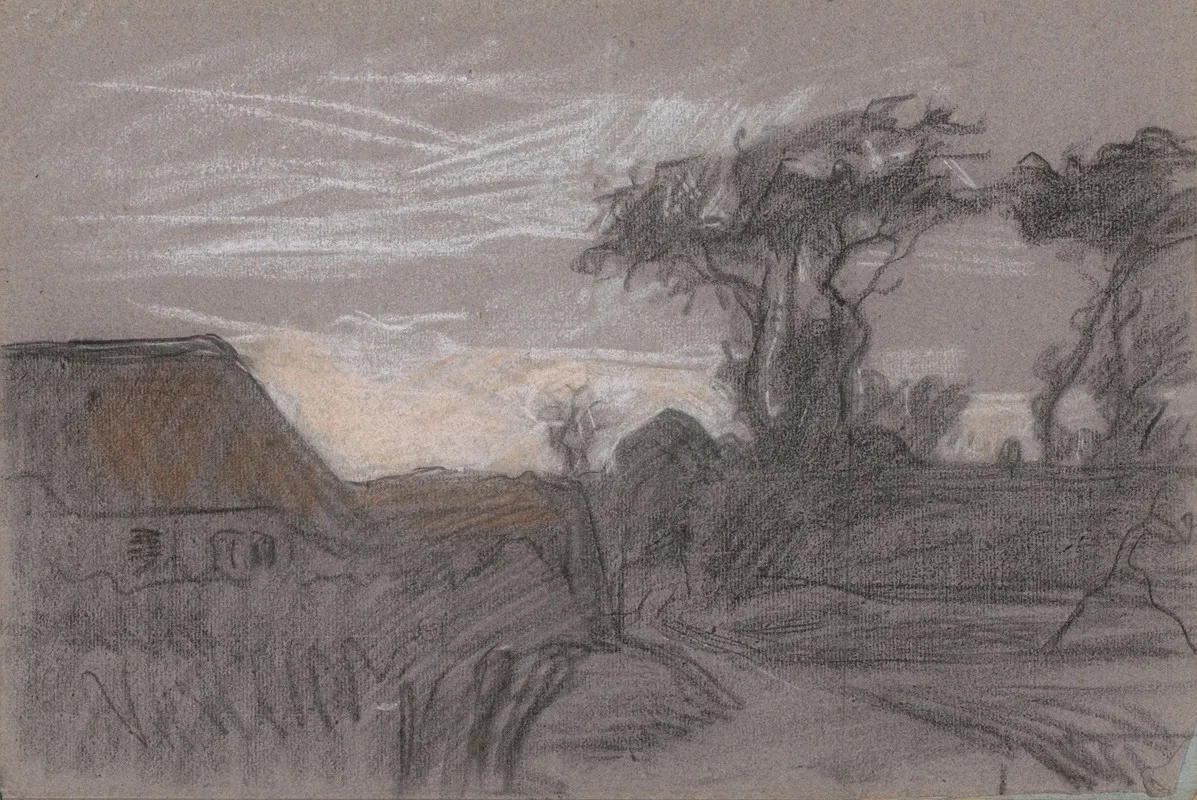 Landschap Met Bomen En Een Pad Langs Een Huis