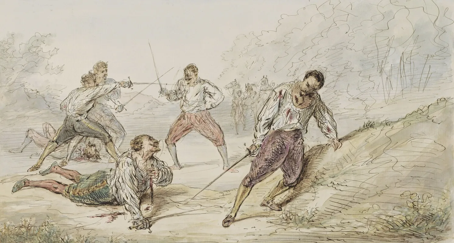 Landschap Met Duellerende Mannen