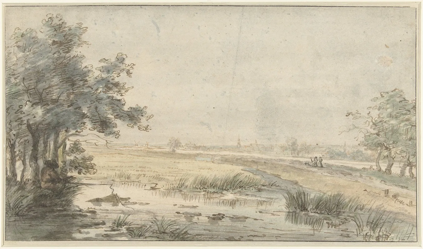 Landschap Met Een Hengelaar Aan Het Water