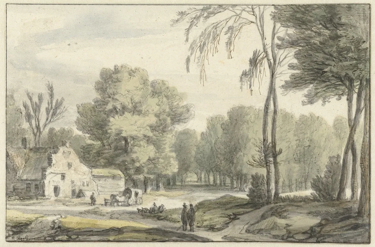 Landschap Met Een Reiswagen Voor Een Boerderij by Roelant Roghman - Canvas Print