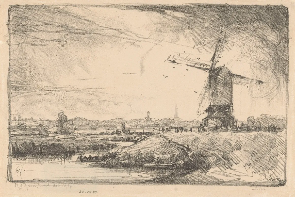 Landschap Met Molen Bij Leiden