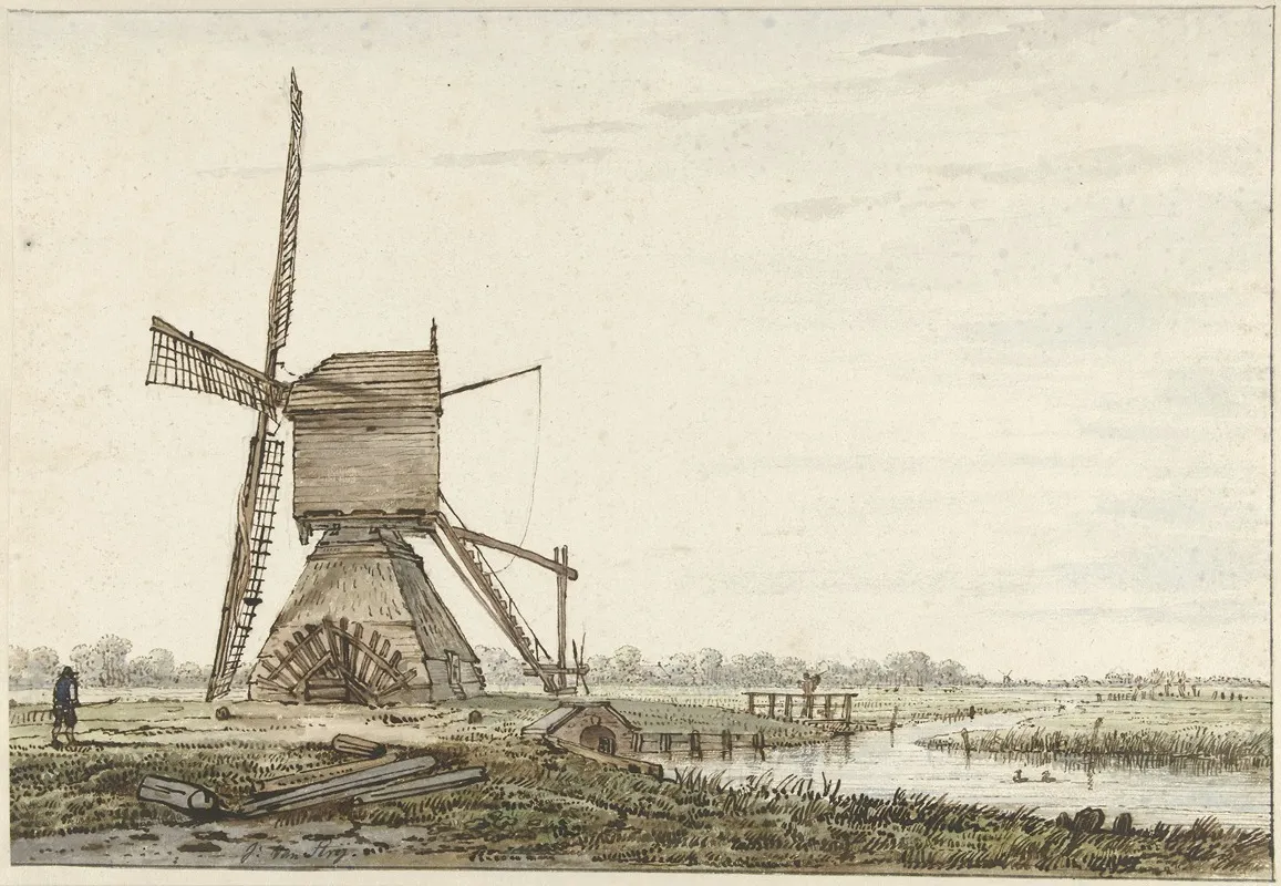 Landschap Met Poldermolen by Jacob van Strij - Canvas Print
