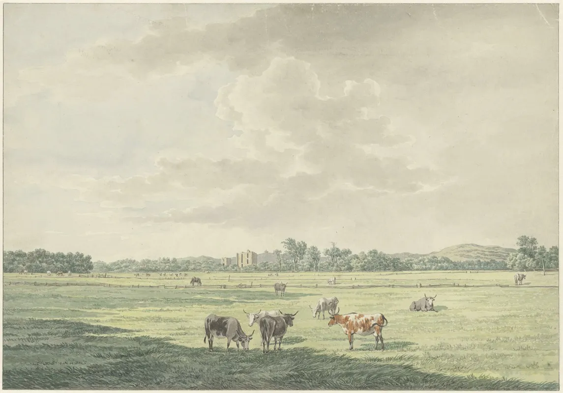 Landschap Met Weiland En Koeien Op De Voorgrond En In De Verte De Ruine Van Brederode by Wybrand Hendriks - Canvas Print