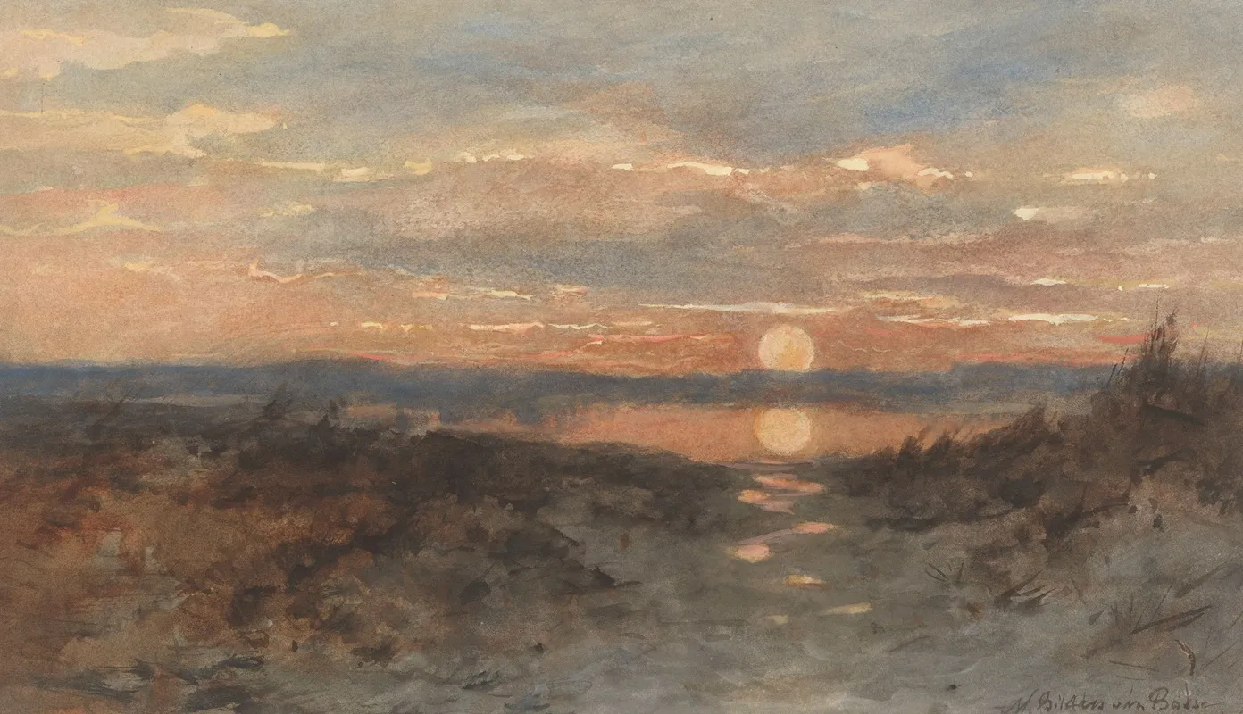 Landschap Met Zonsondergang by Maria Bilders-van Bosse - Canvas Print
