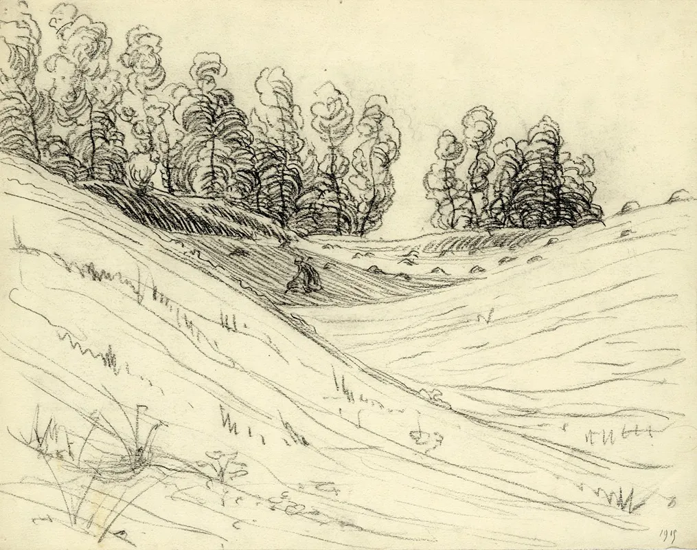 Landschappen In Houtskool by Albert Daenens - Canvas Print