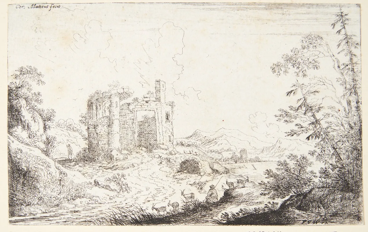 Landskab Med En Gedehyrde by Cornelis Matthieu - Canvas Print