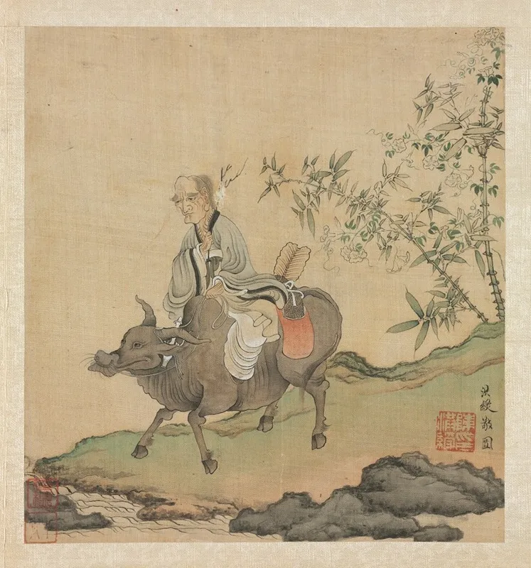 Laozi Riding An Ox by Chen Hongshou - Canvas Print