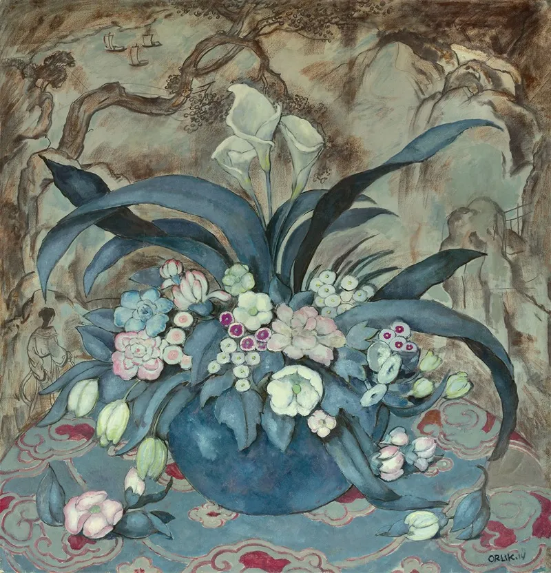 Large Flore Still Life In Blue Vase