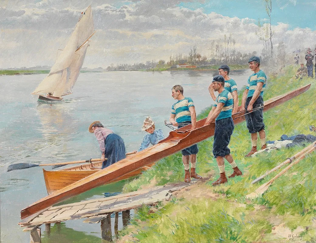 Launching The Boat by Ferdinand Gueldry - Canvas Print