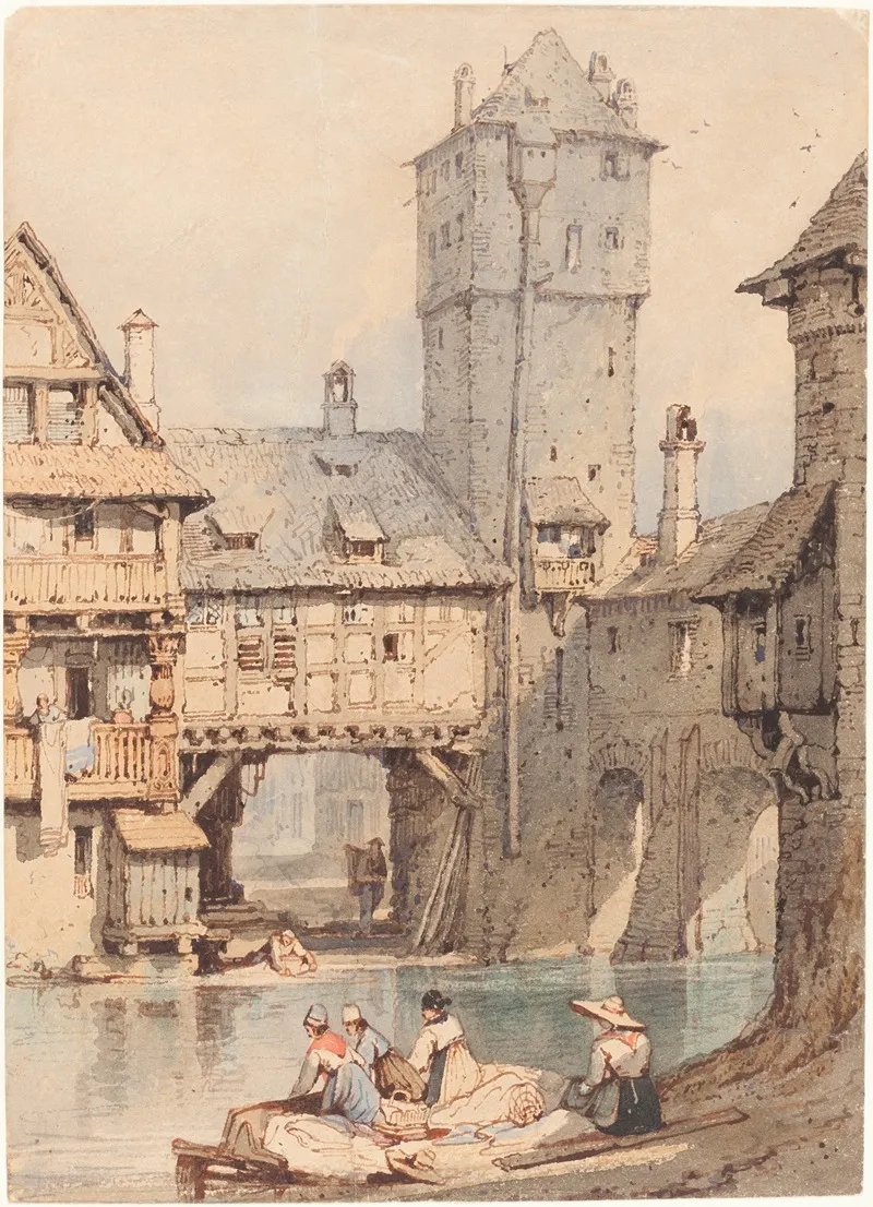 Laundresses Before The Wasserturm Nuremberg by Samuel Prout - Canvas Print