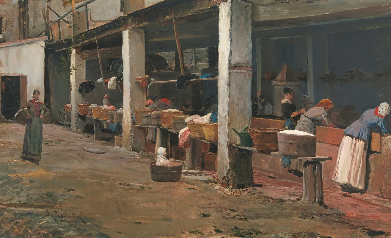 Lavaderos De La Barceloneta The Washing Place Barcelona by Santiago Rusiñol - Canvas Print