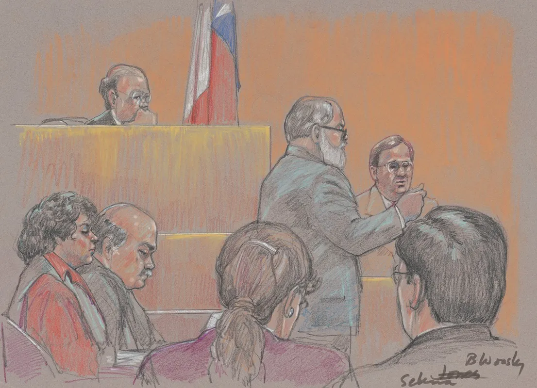 Lawyer Speaking In Front Of Judge Witness And Others During Trial Of Yolanda Saldivar For The Murder Of The Singer Selena by Brigitte Woosley - Canvas Print