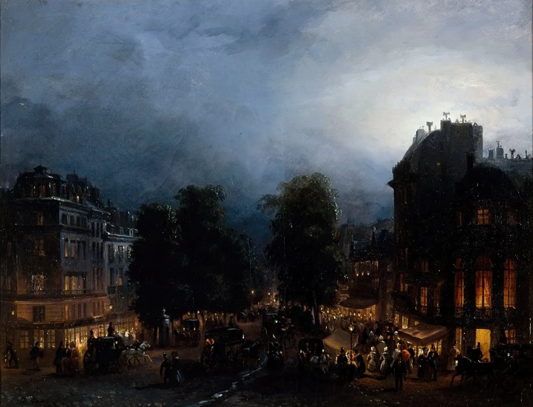 Le Boulevard Des Italiens De Nuit by Domenico Ferri - Canvas Print