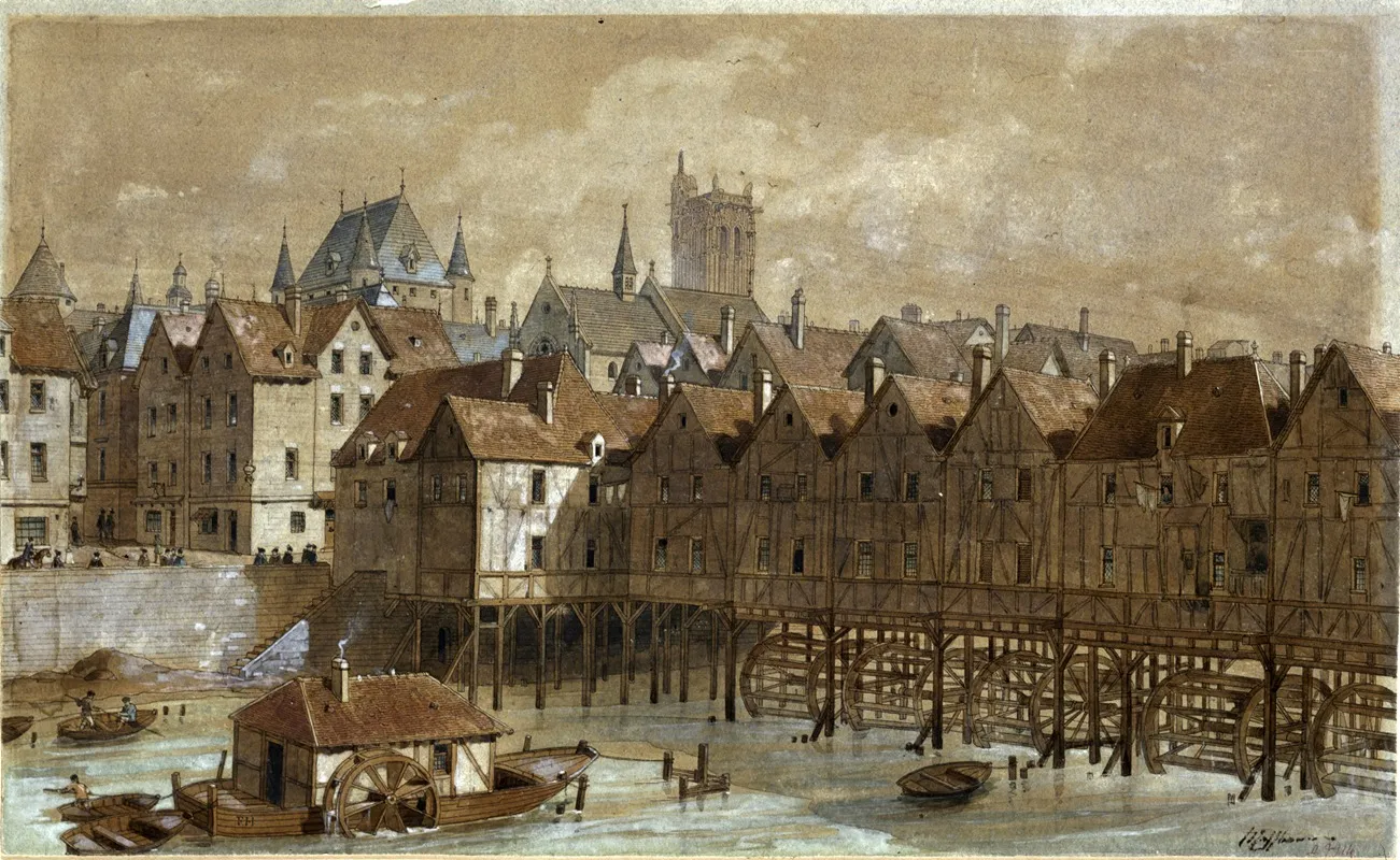 Le Grand Chatelet Et Le Pont Aux Meuniers En 1580 by Fédor Hoffbauer - Canvas Print