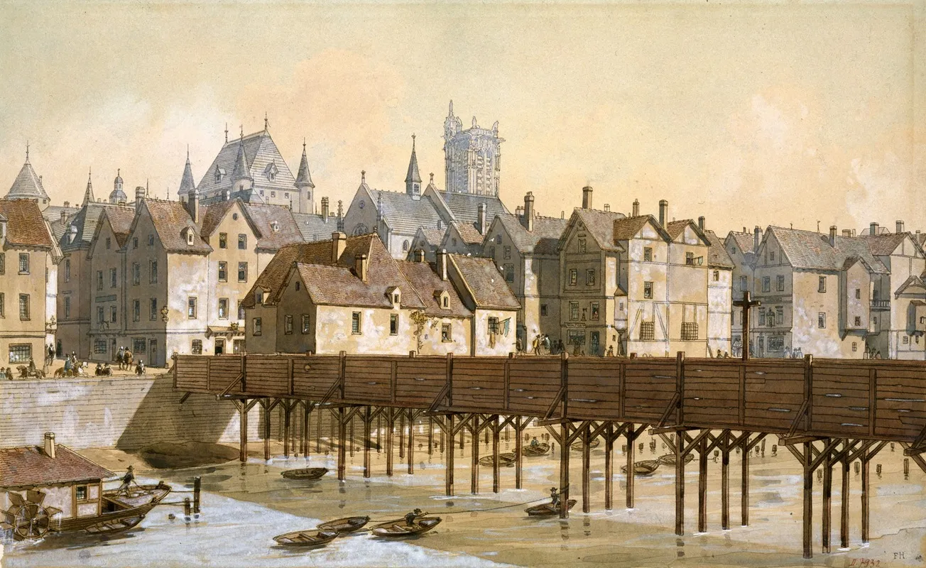 Le Grand Chatelet Et Le Pont De Bois 1621 1645 by Fédor Hoffbauer - Canvas Print