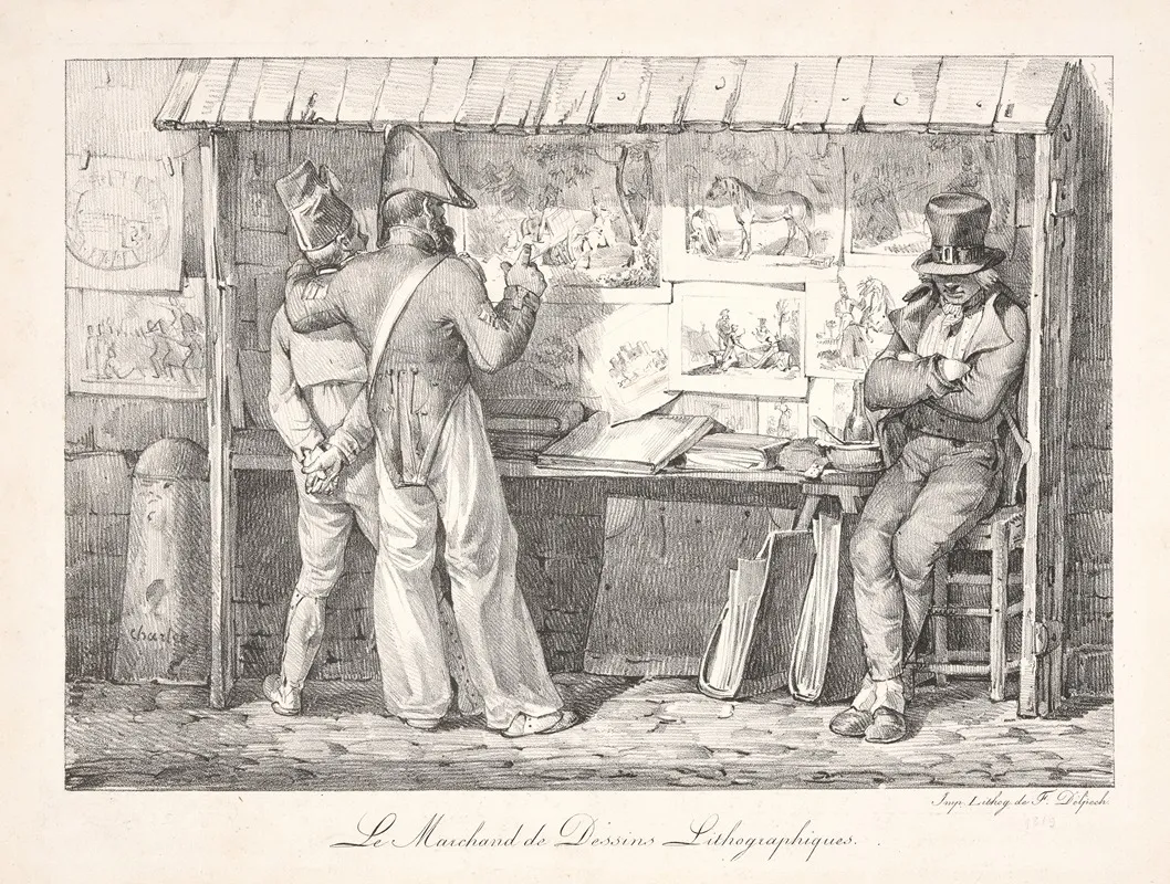 Le Marchand De Dessins Lithographiques The Merchant Of Lithographic Designs by Nicolas Toussaint Charlet - Canvas Print