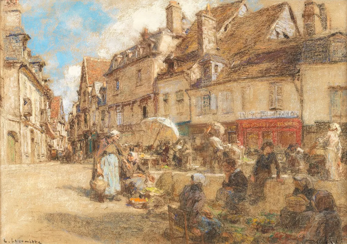 Le Marche Dans Le Vieux Bourges by Léon Augustin Lhermitte - Canvas Print