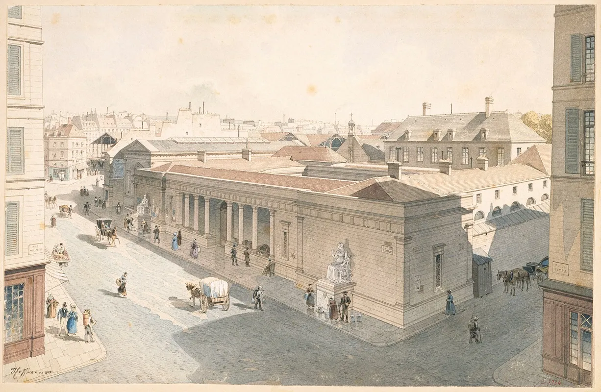 Le Marche Du Temple En 1840 Et Le Couvent De Ladoration Perpetuelle Du Saint Sacrement by Fédor Hoffbauer - Canvas Print
