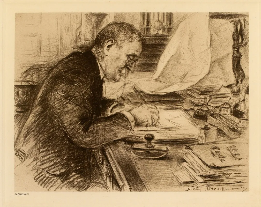 Le Marechal Foch Ecrivant A Son Bureau by Noël Dorville - Canvas Print