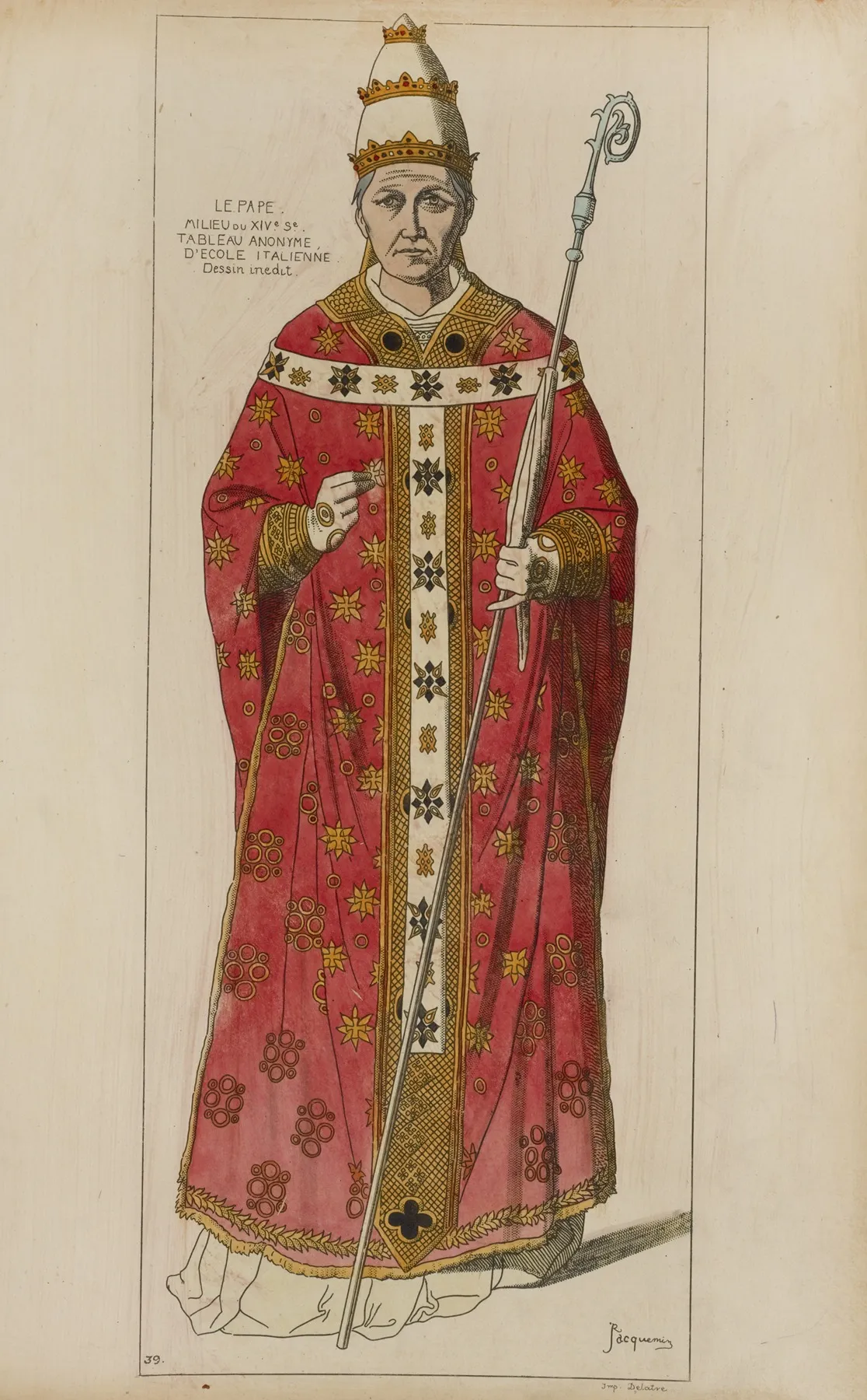 Le Pape Milieu Du Xive Siecle Tableau Anonyme Decole Italienne Dessin Inedit