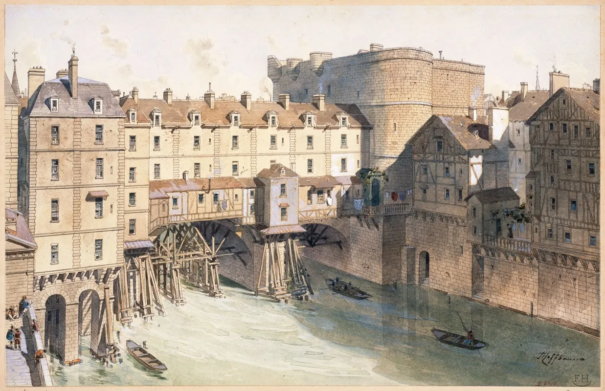 Le Petit Chatelet Et Le Petit Pont En 1717 by Fédor Hoffbauer - Canvas Print