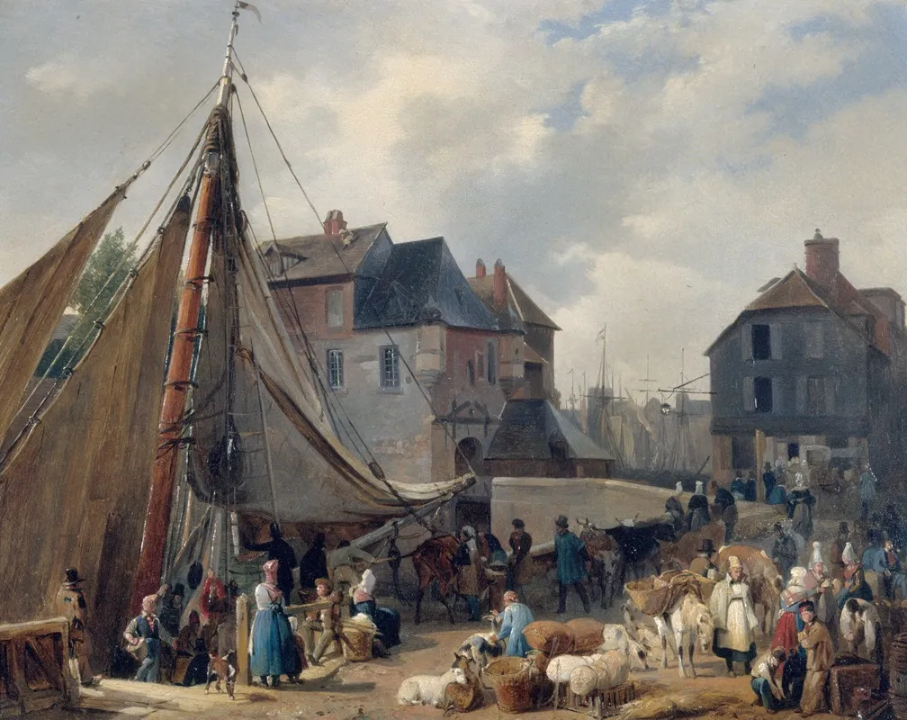 Le Port Dhonfleur Lembarquement Des Bestiaux by Auguste Xavier Leprince - Canvas Print