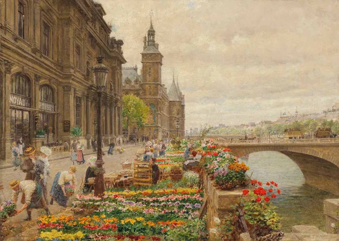 Le Quai Aux Fleurs Et La Tour De Lhorlage by Marie-François Firmin-Girard - Canvas Print