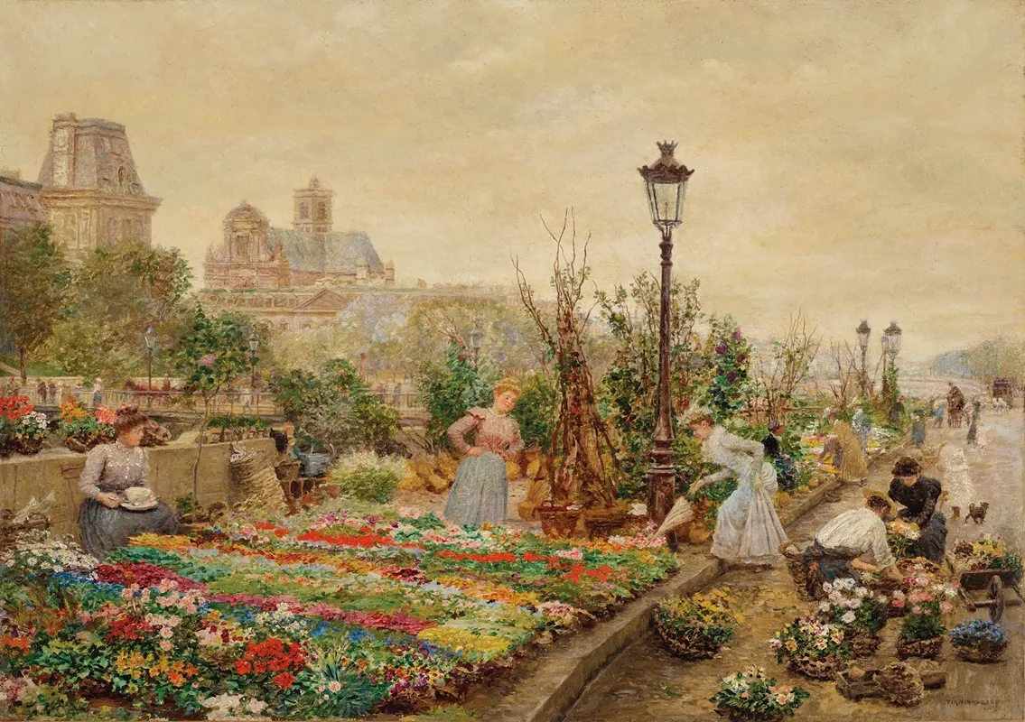 Le Quai Aux Fleurs Et Lhotel De Ville by Marie-François Firmin-Girard - Canvas Print