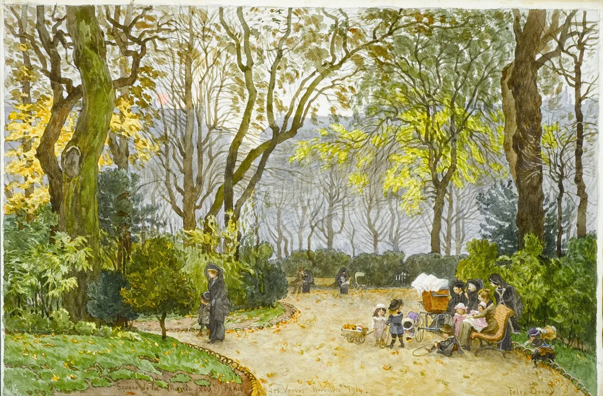 Le Square De La Mairie Du Xiveme Arrondissement Les Veuves by Félix Brard - Canvas Print