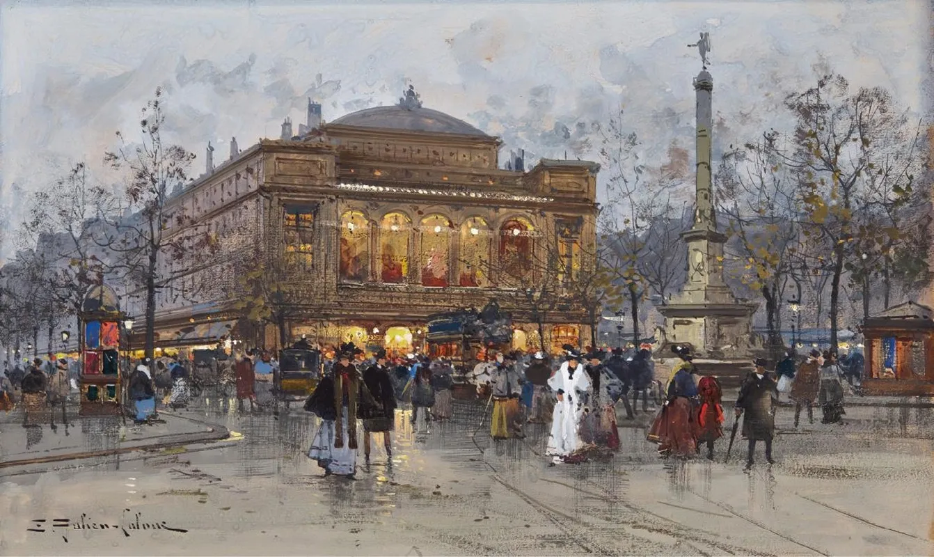 Le Theatre Du Chatelet Paris by Eugène Galien-Laloue - Canvas Print