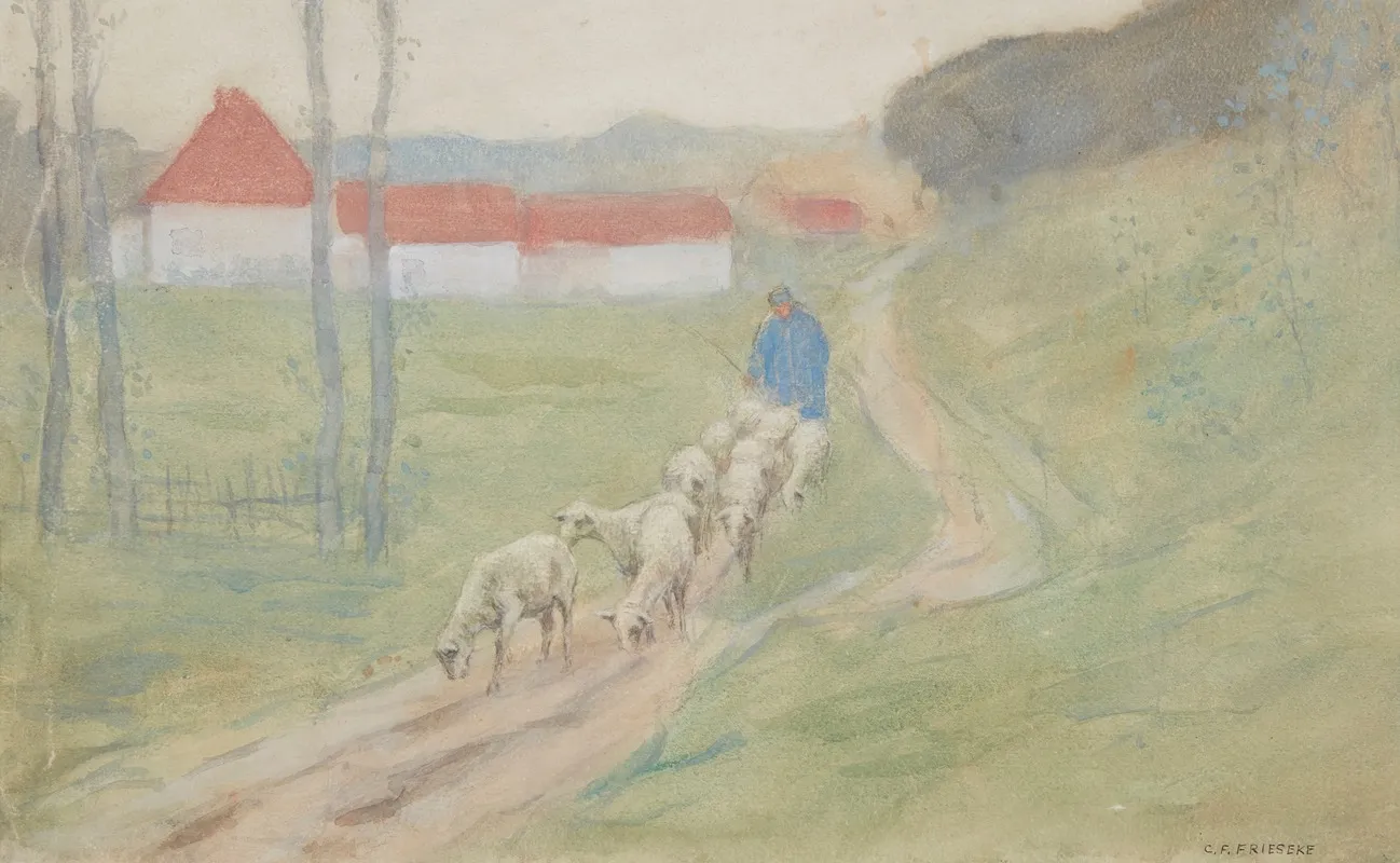 Leading The Sheep by Frederick Carl Frieseke - Canvas Print