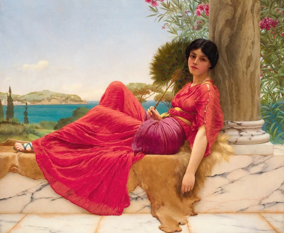 Leaning Against A Column by John William Godward - Canvas Print