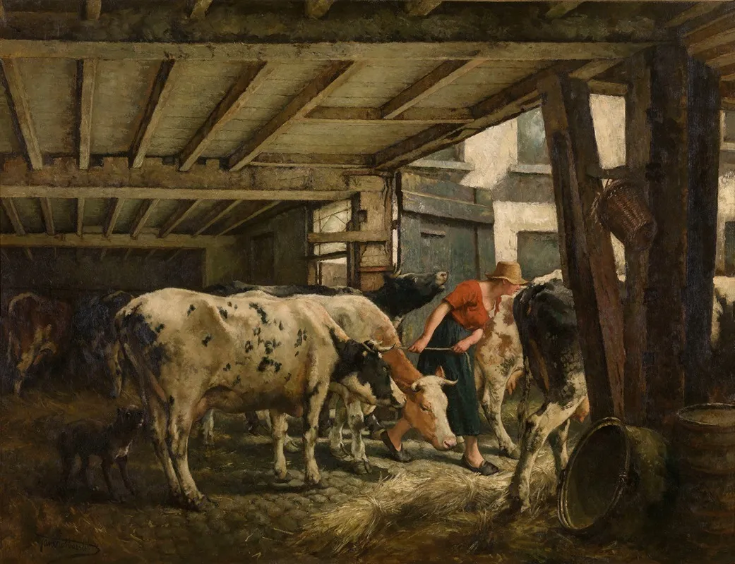 Leaving The Stable by Jan Stobbaerts - Canvas Print