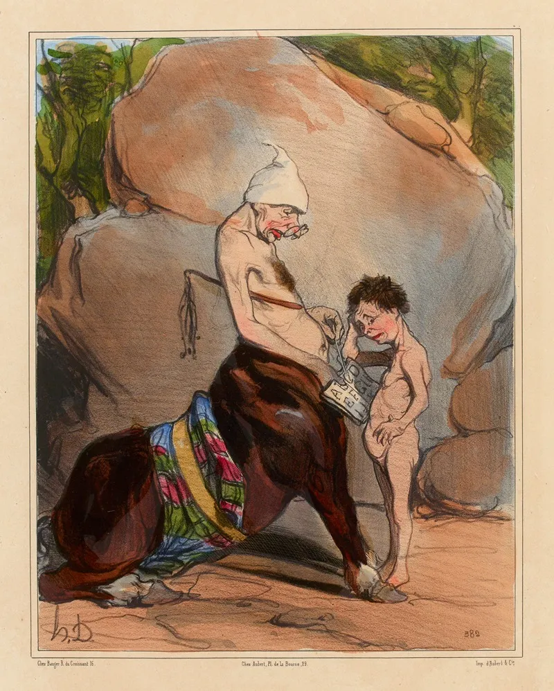 Leducation Dachille by Honoré Daumier - Canvas Print