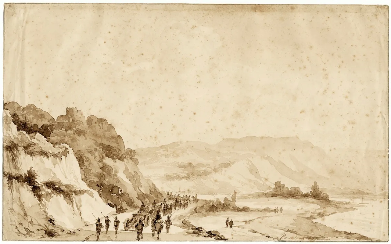 Leger Trekt Langs Een Rivier In Een Vallei