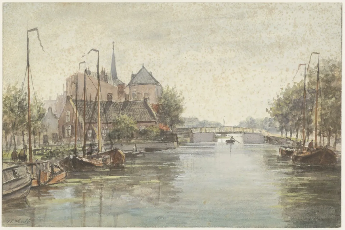 Leidschevaart Bij De Raaks Ziende Naar Het Zuiden Met De Prins Hendrikbrug by Hendrik Hulk - Canvas Print