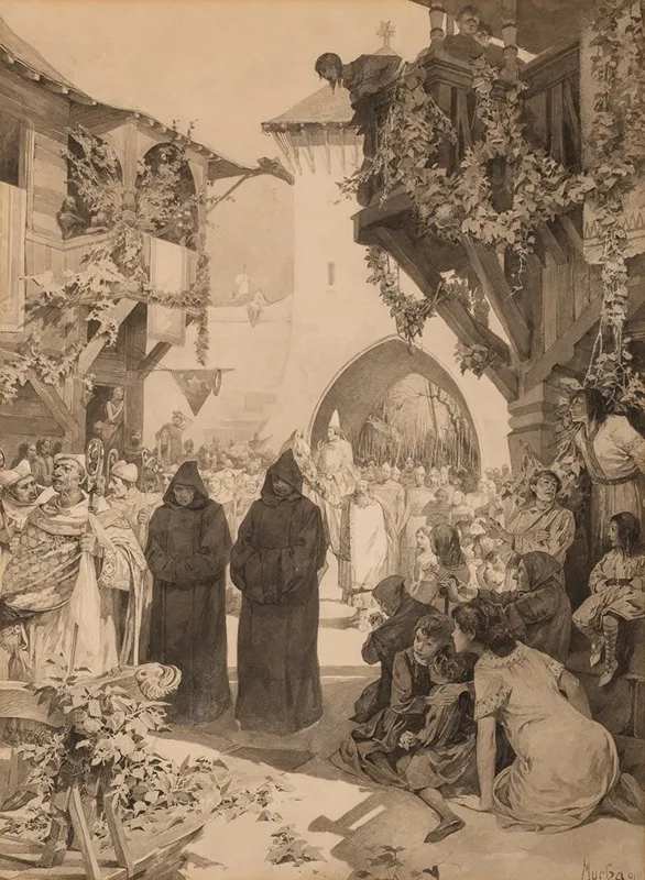 Lempereur Lothaire Et Le Pape Innocent by Alphonse Mucha - Canvas Print