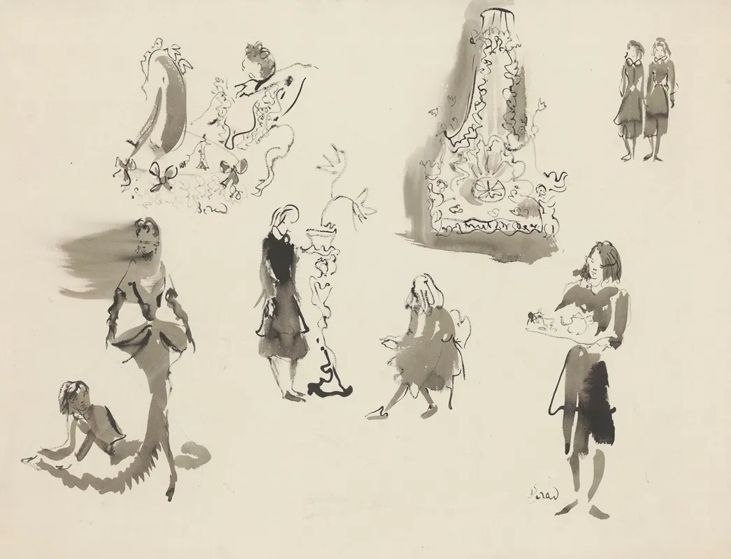 Les Bonnes Maquette De Costume Planche Lit Esquisses De Costumes by Christian Bérard - Canvas Print