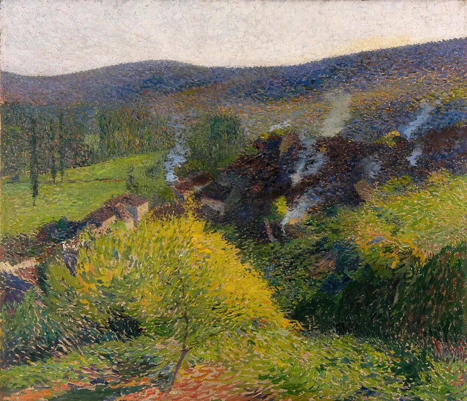 Les Chaumieres Au Soir by Henri Martin - Canvas Print