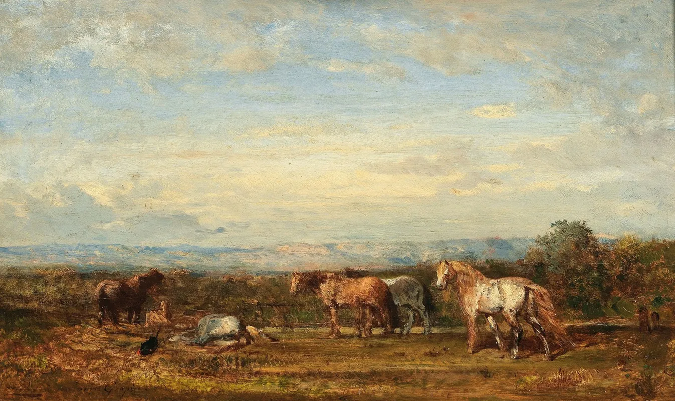 Les Chevaux Camarguais by Félix Ziem - Canvas Print