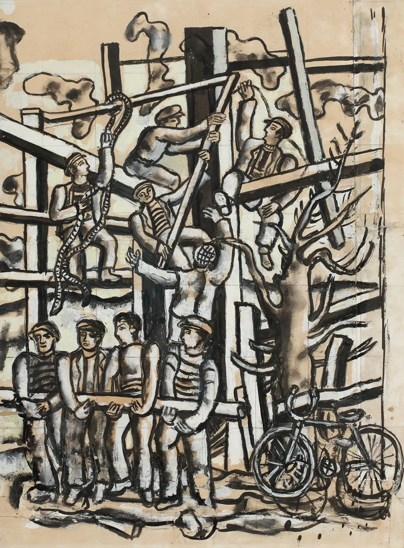Les Constructeurs Au Velo by Fernand Léger - Canvas Print