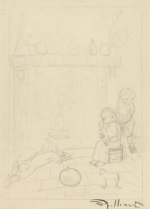 Les Enfants Pauvres Devant Latre 2 by Léon Spilliaert - Canvas Print