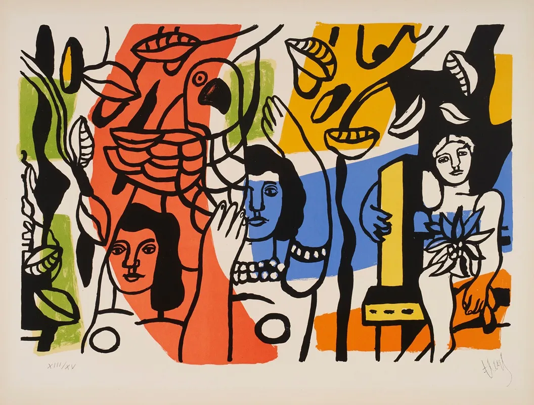 Les Femmes Au Perroquet by Fernand Léger - Canvas Print