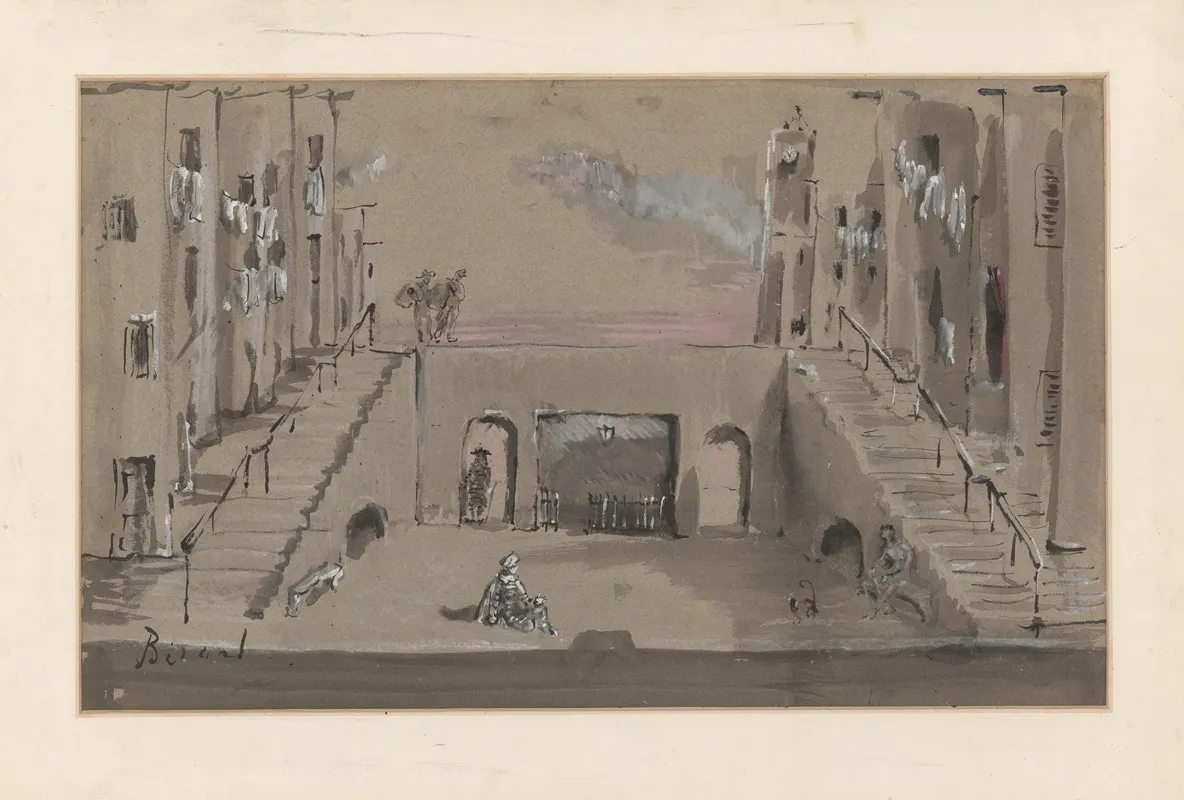 Les Fourberies De Scapin Maquette De Decor Rue Avec Venelles En Escalier A Droite Et A Gauche by Christian Bérard - Canvas Print