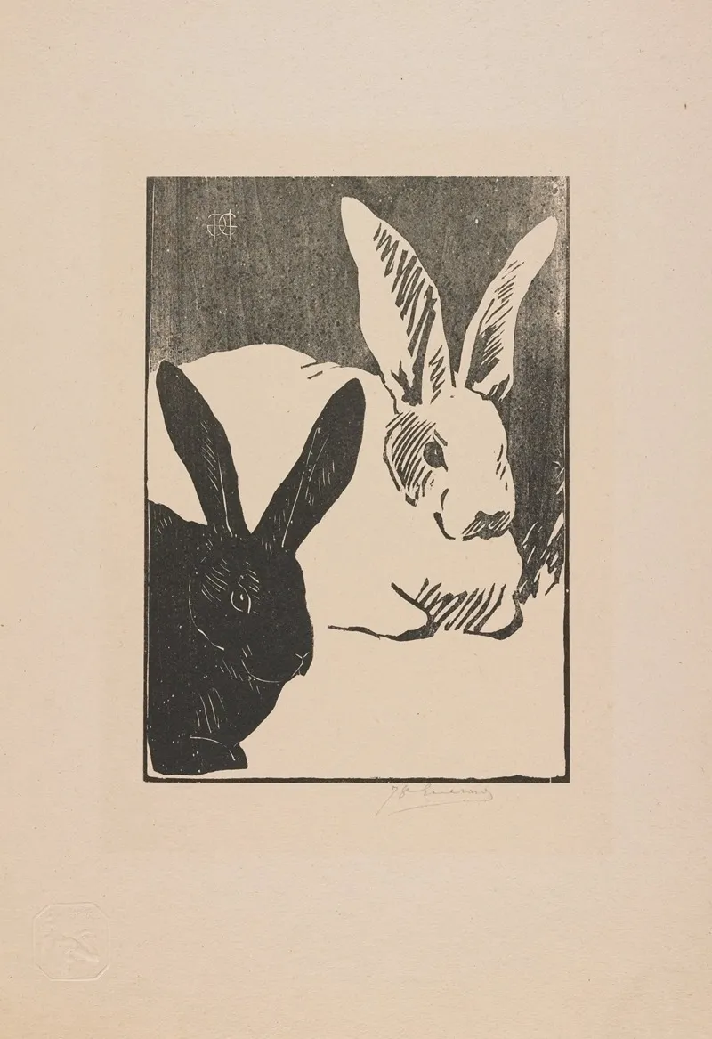 Les Lapins Rabbits by Henri-Charles Guérard - Canvas Print