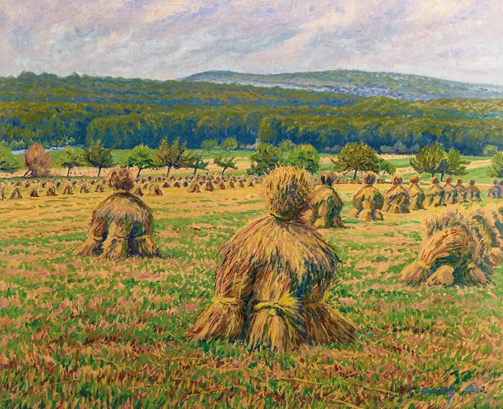 Les Meules De Foin by Gustave Cariot - Canvas Print