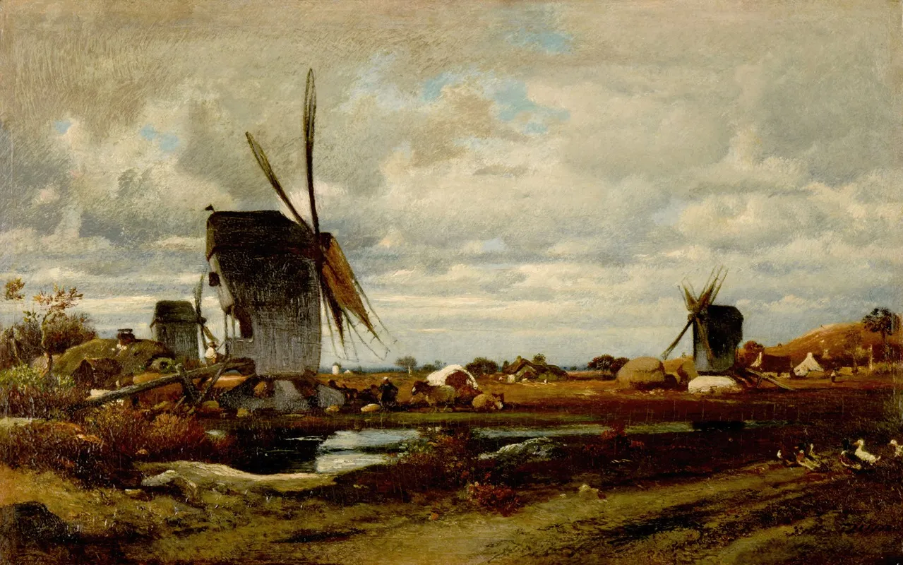 Les Moulins A Vent by Jules Dupré - Canvas Print