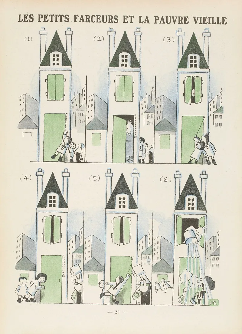 Les Petits Farceurs Et La Pauvre Vieille by André Hellé - Canvas Print