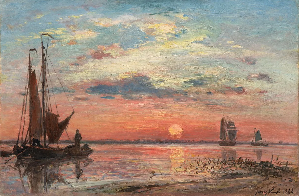 Lescaut Pres Danvers Soleil Couchant by Johan Barthold Jongkind - Canvas Print